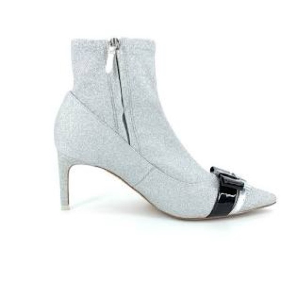 Sophia Webster Silver Glitter Fabric Andie Bow Ankle Booties